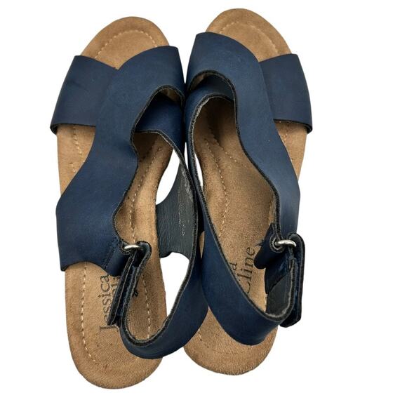 Jessica Cline Women's Leather Dreamer Cross-Strap Cork Wedge Sandals Size 8.5M - Picture 6 of 12